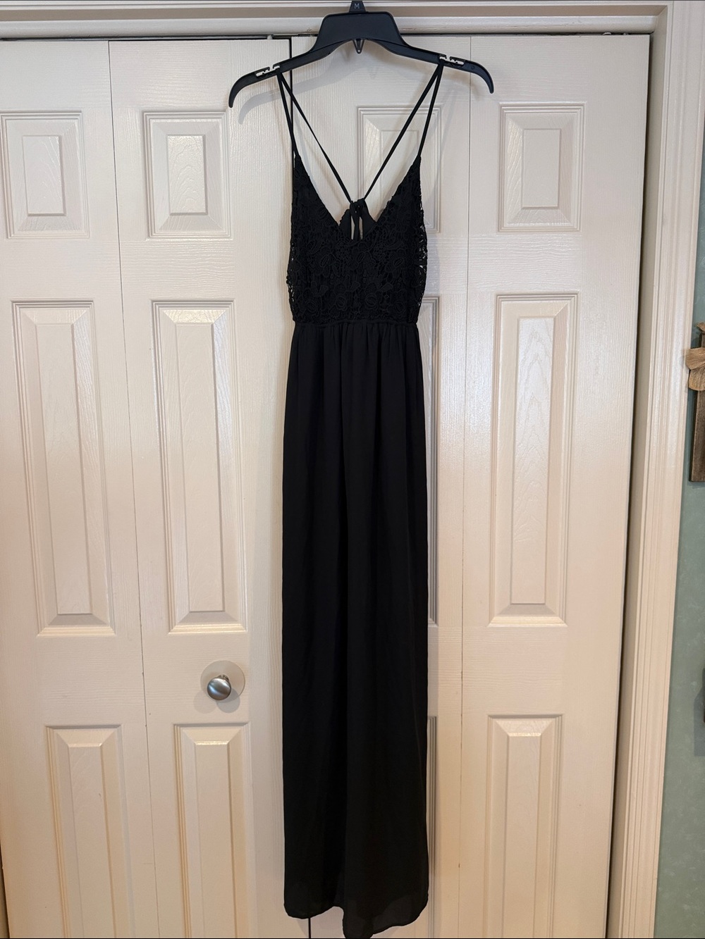 Monteau Black Lace Bodice Maxi with Double Spaghetti Straps